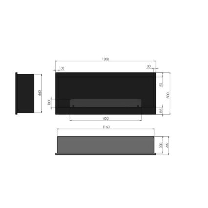 InFire - Pastatomas BIO židinys 120x50 cm 3kW juodos spalvos