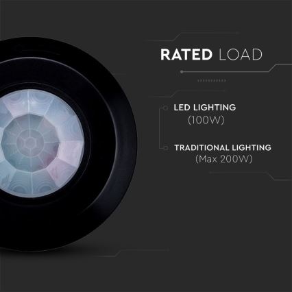 Infraraudonųjų spindulių judesio jutiklis 360° 200W/230V juoda