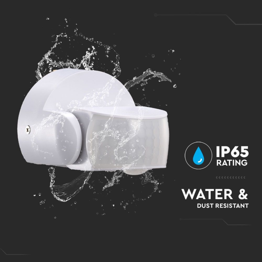 Infraraudonųjų spindulių lauko judesio jutiklis 180/360° 600W/230V IP65 balta