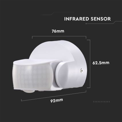 Infraraudonųjų spindulių lauko judesio jutiklis 180/360° 600W/230V IP65 balta