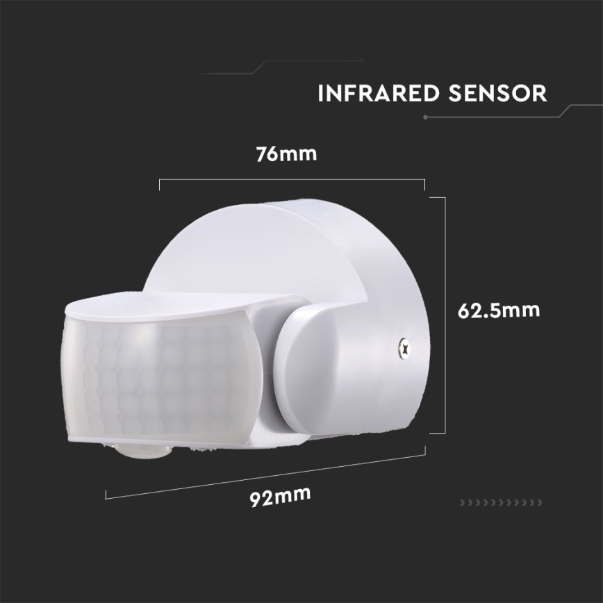Infraraudonųjų spindulių lauko judesio jutiklis 180/360° 600W/230V IP65 balta