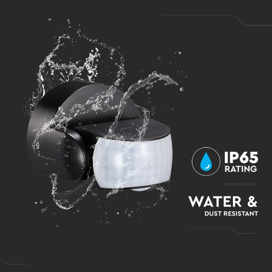 Infraraudonųjų spindulių lauko judesio jutiklis 180/360° 600W/230V IP65 juoda
