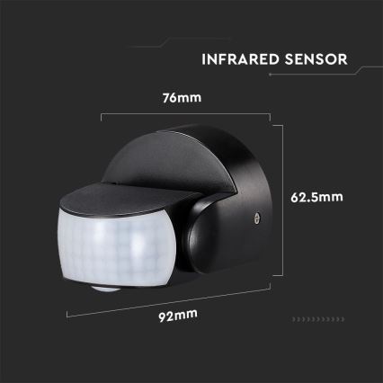 Infraraudonųjų spindulių lauko judesio jutiklis 180/360° 600W/230V IP65 juoda