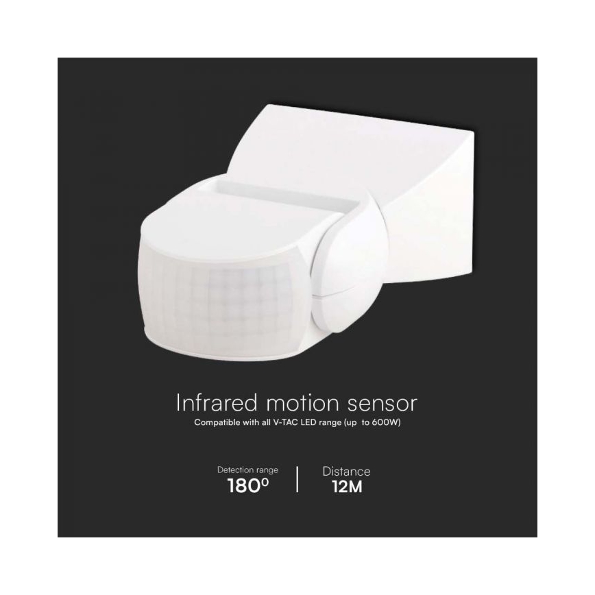 Infraraudonųjų spindulių lauko judesio jutiklis 180° 230V IP65 balta