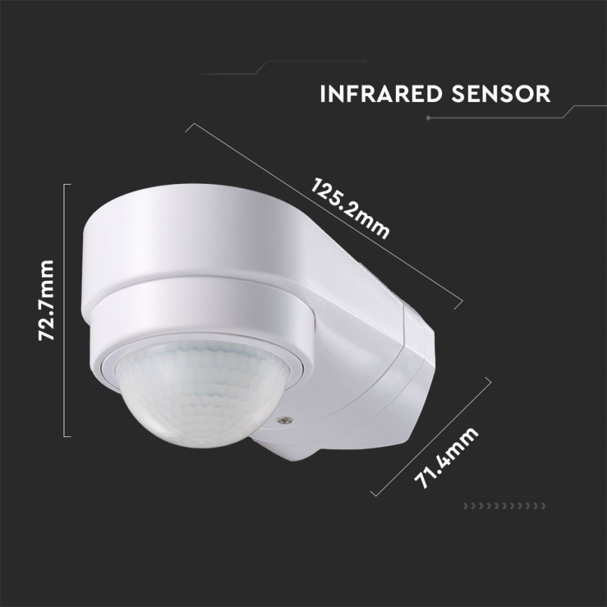 Infraraudonųjų spindulių lauko judesio jutiklis 240° 600W/230V IP65 balta