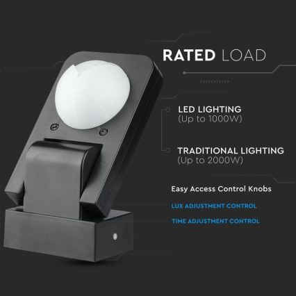Infraraudonųjų spindulių lauko judesio jutiklis 360° 1000W/230V IP65 juoda