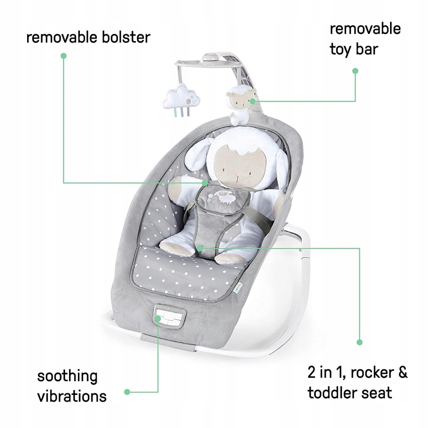 Ingenuity - Kūdikių rokeris su melodija CUDDLE LAMB 3xLR14
