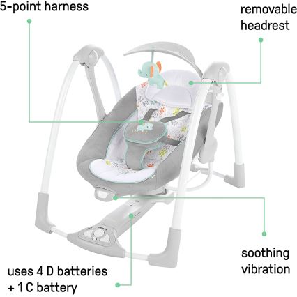 Ingenuity - Kūdikių vibruojančios sūpynės su melodija 2in1 WIMBERLY 4xD + 1xC