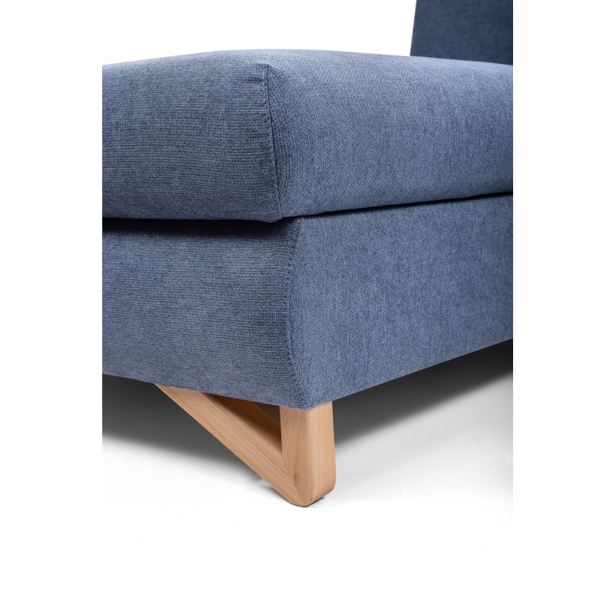 AVESTA L formos kairinė išskleidžiama apmušta kampinė sofa-lova su talpia daiktadėže, mėlyna