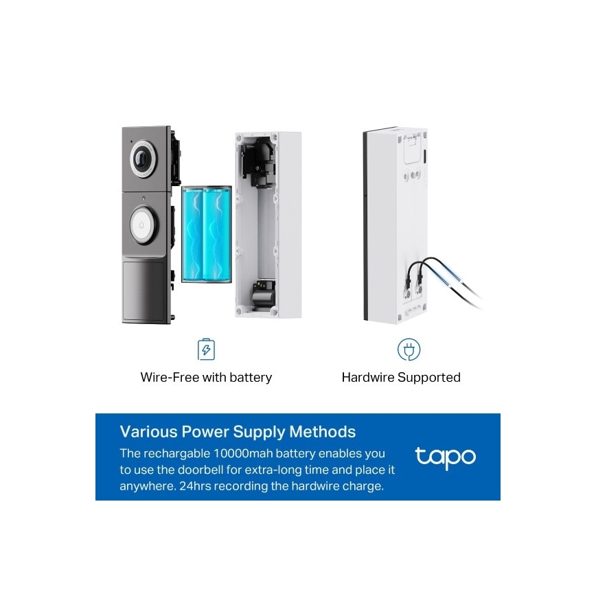 Išmanus 2K vaizdo durų skambutis 10000 mAh IP66 Wi-Fi Tuya
