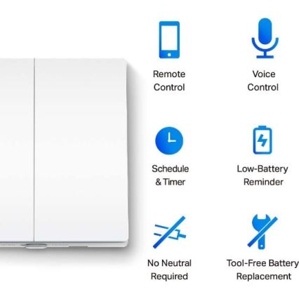 Išmanus dviejų mygtukų šviesos jungiklis 2×AAA