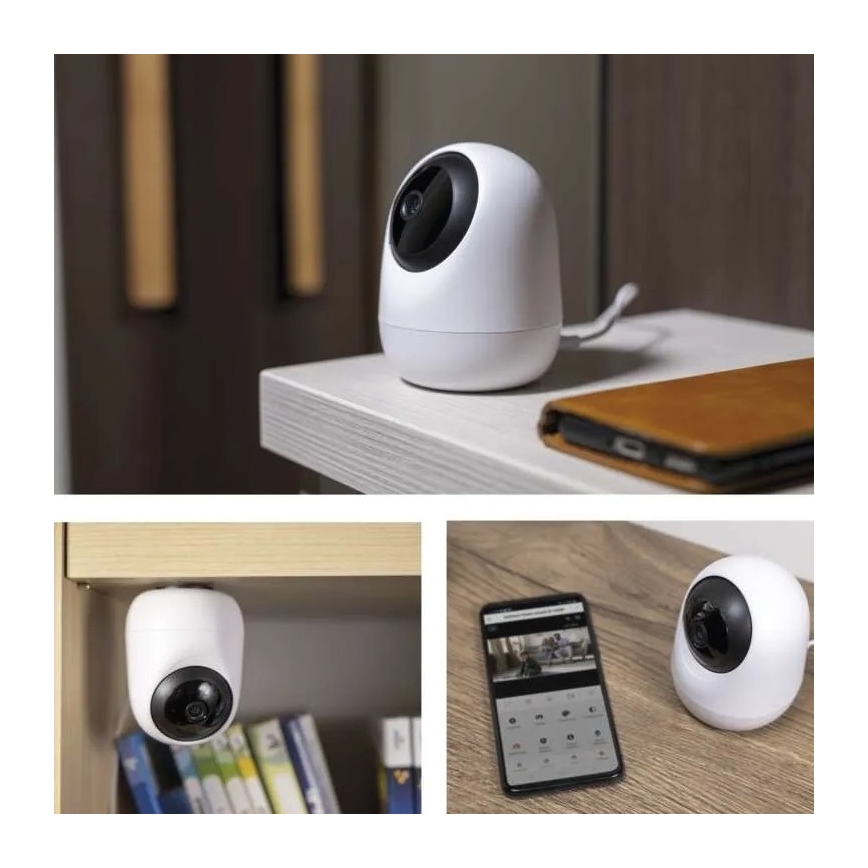 Išmanus patalpose swivel Kamera su judesio jutikliu GoSmart 5V Wi-Fi Tuya balta