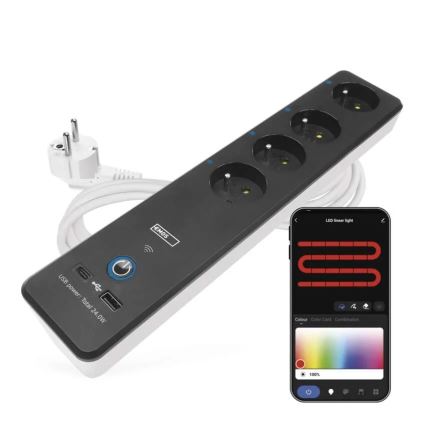 Išmanus prailginimas laidas su jungikliu GoSmart 4Z + 1xUSB-A + 1xUSB-C 2 m Wi-Fi Tuya
