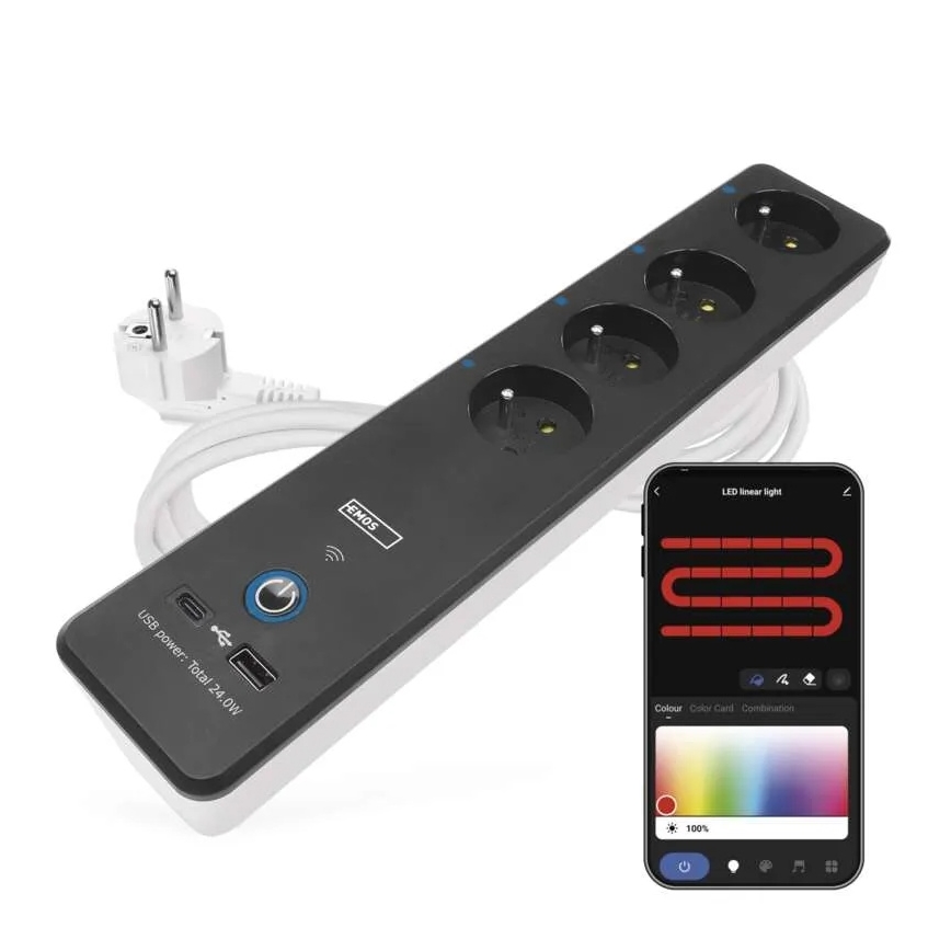 Išmanus prailginimas laidas su jungikliu GoSmart 4Z + 1xUSB-A + 1xUSB-C 2 m Wi-Fi Tuya