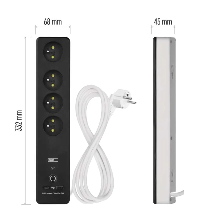 Išmanus prailginimas laidas su jungikliu GoSmart 4Z + 1xUSB-A + 1xUSB-C 2 m Wi-Fi Tuya