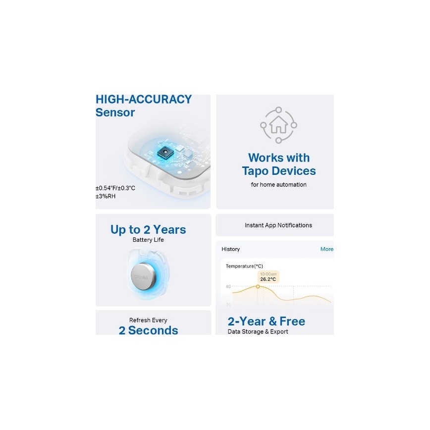 Išmanus temperatūros ir drėgmės matavimo jutiklis 1xCR2450