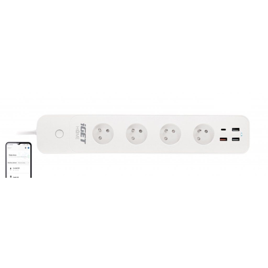 Išmanusis ilgintuvas su jungikliu 1,5 m 4Z + 4xUSB Wi-Fi