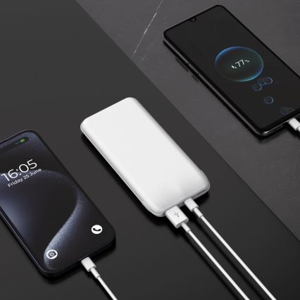 Išorinė baterija 10000 mAh 10W Power Delivery 2xUSB-C + 1xUSB-A balta