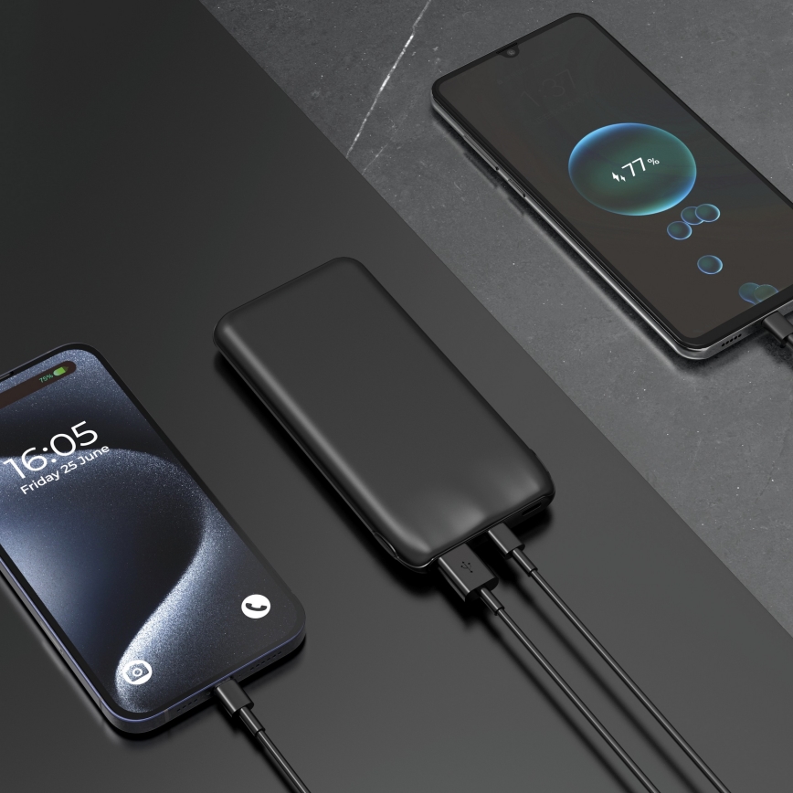 Išorinė baterija 10000 mAh 10W Power Delivery 2xUSB-C + 1xUSB-A juoda