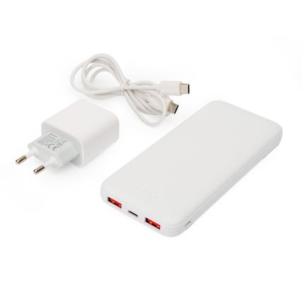Išorinė baterija 10000 mAh + adapteris 20W Power Delivery + USB-C/USB-C laidas 1m balta