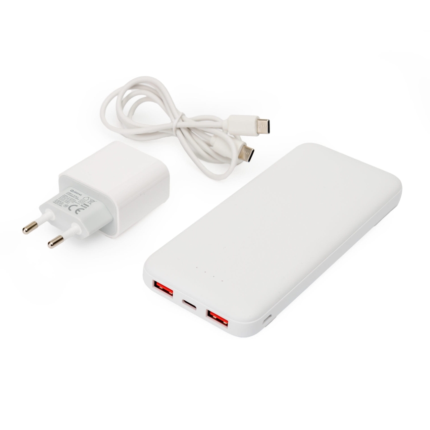 Išorinė baterija 10000 mAh + adapteris 20W Power Delivery + USB-C/USB-C laidas 1m balta