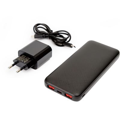 Išorinė baterija 10000 mAh + adapteris 20W Power Delivery + USB-C/USB-C laidas 1m juoda