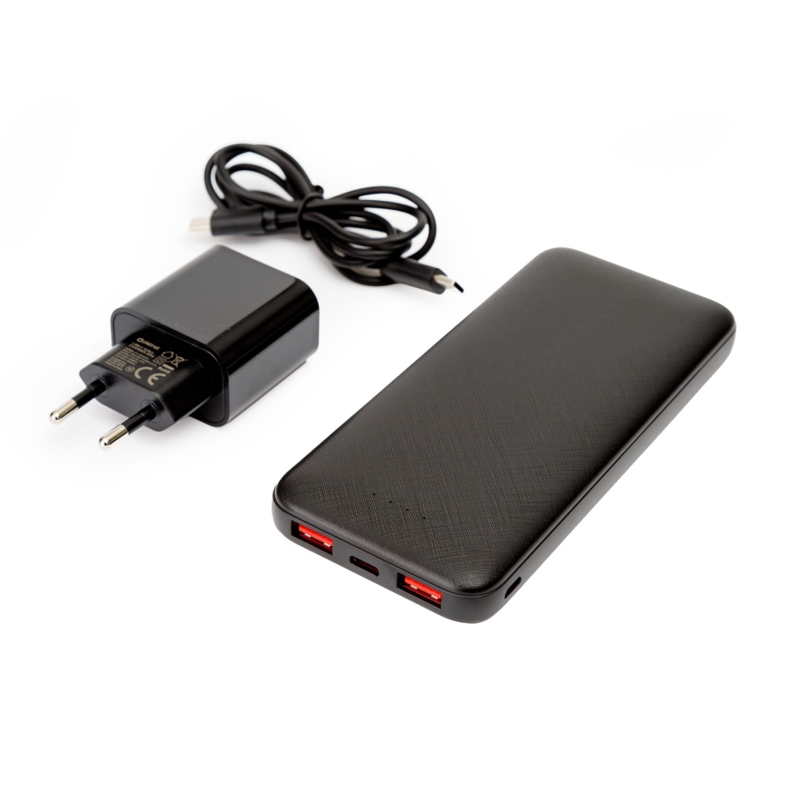 Išorinė baterija 10000 mAh + adapteris 20W Power Delivery + USB-C/USB-C laidas 1m juoda