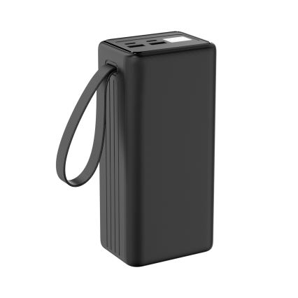 Išorinė baterija 40000 mAh 65W Power Delivery 2xUSB-A + 2xUSB-C Su LED žibintuvėlis su kabliu ir magnetu ir USB-C laidas 1m juoda