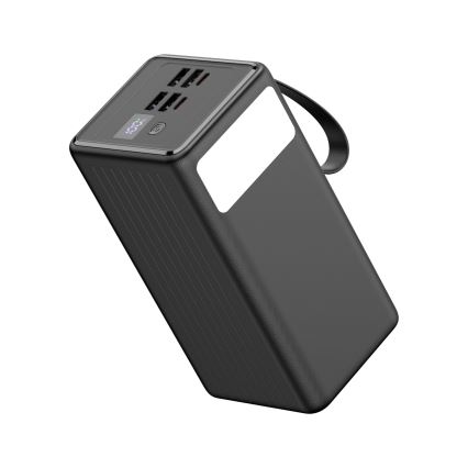 Išorinė baterija 60000 mAh 20W Power Delivery 4xUSB-A + 2xUSB-C Su LED žibintuvėlis su kabliu ir magnetu ir USB-C laidas 1m juoda
