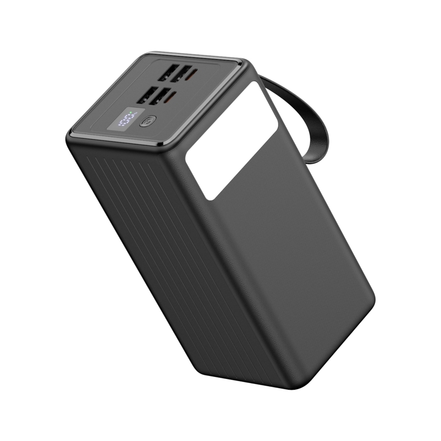 Išorinė baterija 60000 mAh 20W Power Delivery 4xUSB-A + 2xUSB-C Su LED žibintuvėlis su kabliu ir magnetu ir USB-C laidas 1m juoda
