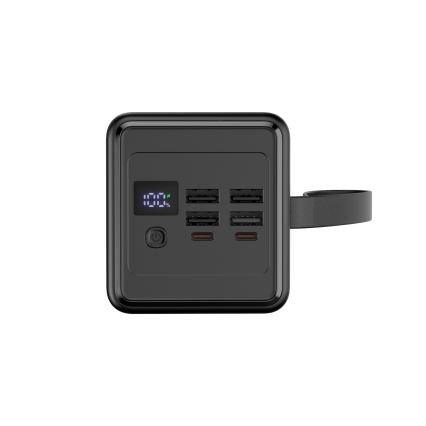 Išorinė baterija 60000 mAh 20W Power Delivery 4xUSB-A + 2xUSB-C Su LED žibintuvėlis su kabliu ir magnetu ir USB-C laidas 1m juoda