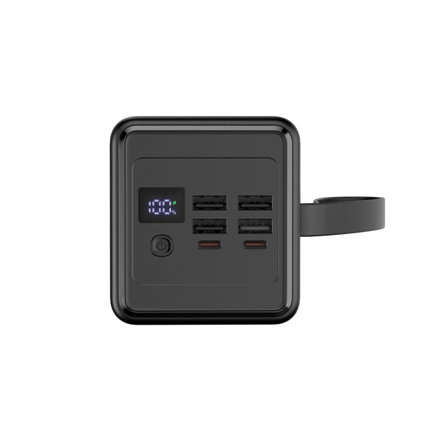 Išorinė baterija 60000 mAh 20W Power Delivery 4xUSB-A + 2xUSB-C Su LED žibintuvėlis su kabliu ir magnetu ir USB-C laidas 1m juoda