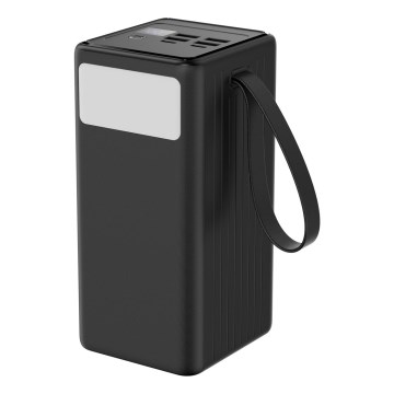 Išorinė baterija 60000 mAh 20W Power Delivery 4xUSB-A + 2xUSB-C Su LED žibintuvėlis su kabliu ir magnetu ir USB-C laidas 1m juoda