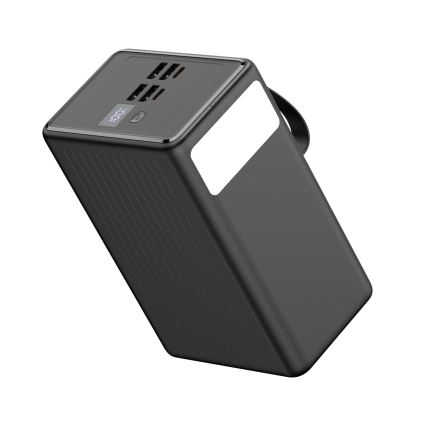 Išorinė baterija 80000 mAh 20W Power Delivery 4xUSB-A + 2xUSB-C Su LED žibintuvėlis su kabliu ir magnetu ir USB-C laidas 1m juoda