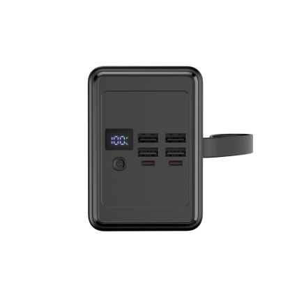 Išorinė baterija 80000 mAh 20W Power Delivery 4xUSB-A + 2xUSB-C Su LED žibintuvėlis su kabliu ir magnetu ir USB-C laidas 1m juoda