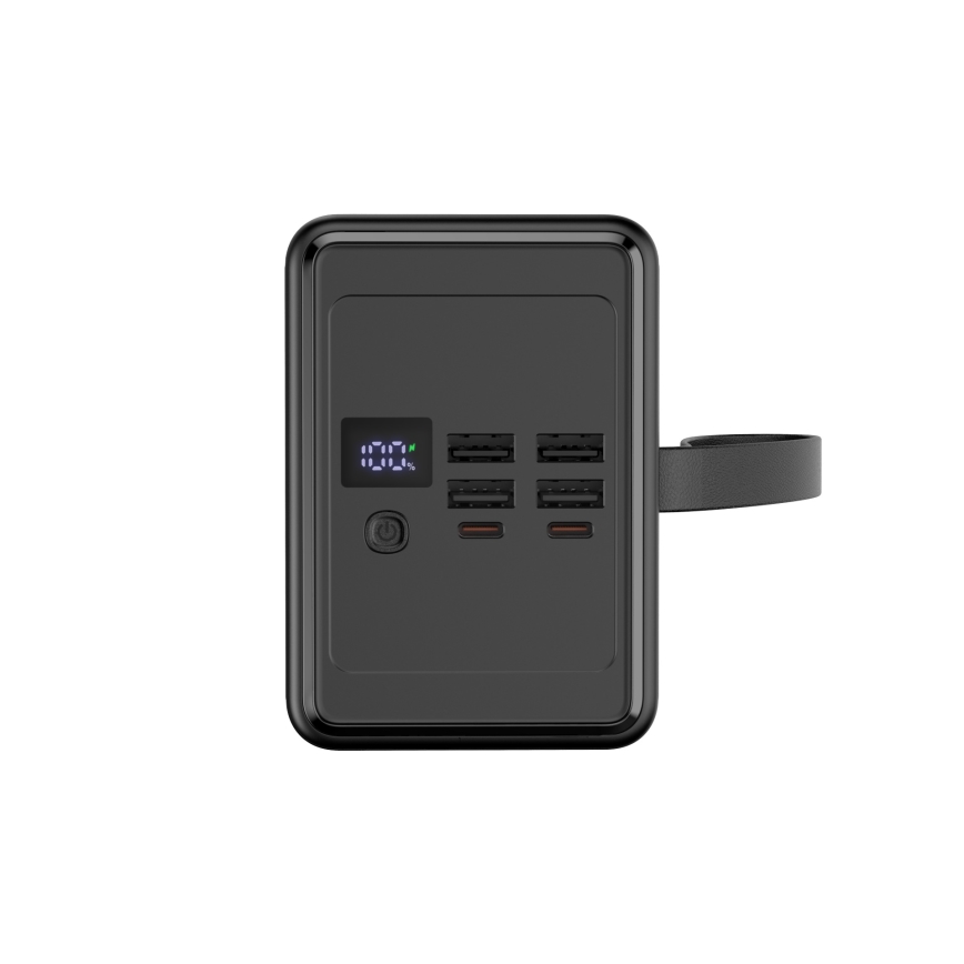 Išorinė baterija 80000 mAh 20W Power Delivery 4xUSB-A + 2xUSB-C Su LED žibintuvėlis su kabliu ir magnetu ir USB-C laidas 1m juoda