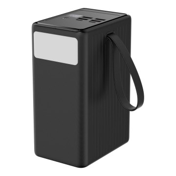 Išorinė baterija 80000 mAh 20W Power Delivery 4xUSB-A + 2xUSB-C Su LED žibintuvėlis su kabliu ir magnetu ir USB-C laidas 1m juoda