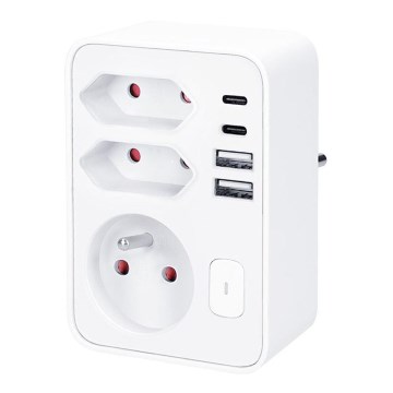 Išsišakojanti rozetė 1x16A+2x 2,5A su 2x USB A+C įkrovikliu, balta