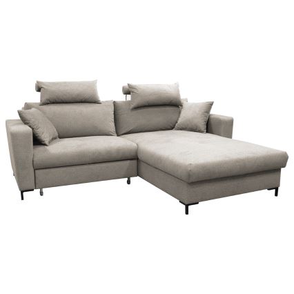 Išsiskleidžianti kampinė sofa-lova su patalynės dėže, L formos, HORTA, dešinė, pilka