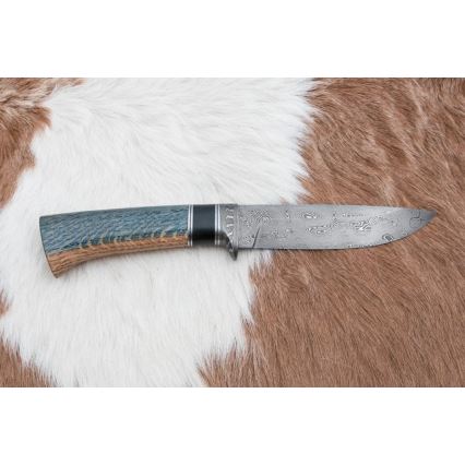 Išskirtinis Damasko peilis 12,7 cm ąžuolas/juodmedis