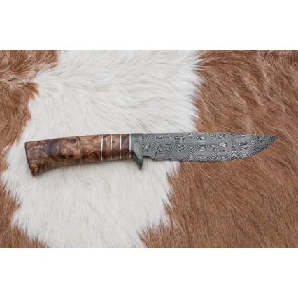 Išskirtinis Damasko peilis 14,4 cm kaštonas/mamuto dantis