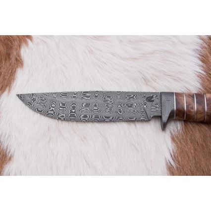 Išskirtinis Damasko peilis 14,4 cm kaštonas/mamuto dantis