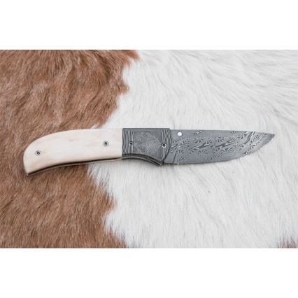 Išskirtinis sulankstomas Damasko peilis 8,6 cm mamuto iltis