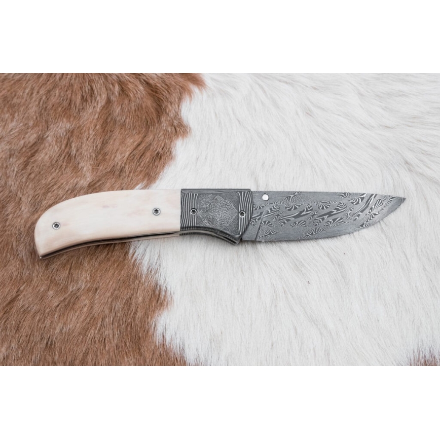 Išskirtinis sulankstomas Damasko peilis 8,6 cm mamuto iltis