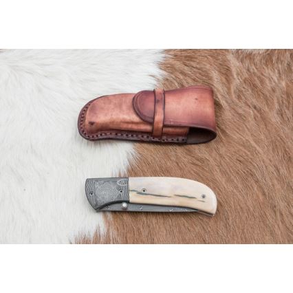 Išskirtinis sulankstomas Damasko peilis 8,6 cm mamuto iltis