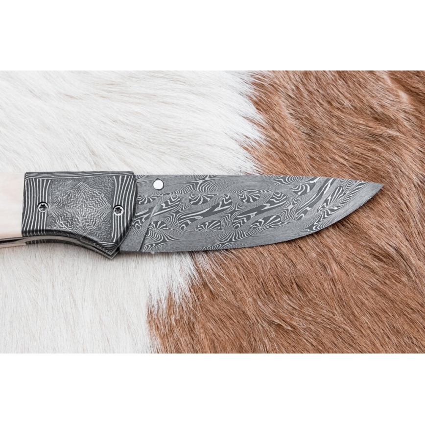 Išskirtinis sulankstomas Damasko peilis 8,6 cm mamuto iltis