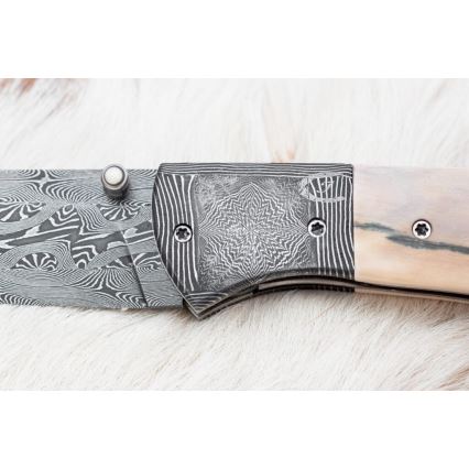 Išskirtinis sulankstomas Damasko peilis 8,6 cm mamuto iltis