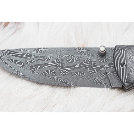 Išskirtinis sulankstomas Damasko peilis 8,6 cm mamuto iltis