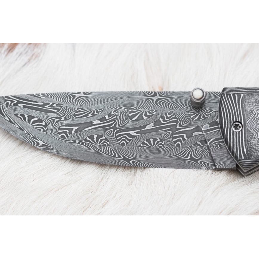 Išskirtinis sulankstomas Damasko peilis 8,6 cm mamuto iltis