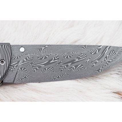 Išskirtinis sulankstomas Damasko peilis 8,6 cm mamuto iltis